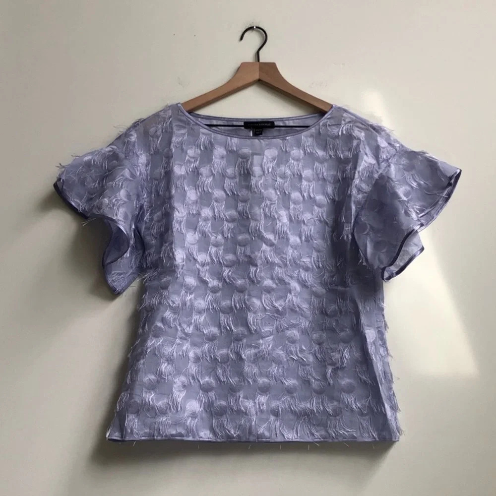 New Banana Republic Lilac lavender Polka-Dot Fringe Flutter short sleeve top - Picture 5 of 14
